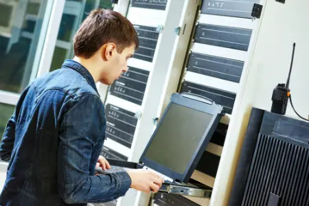 technician working on server